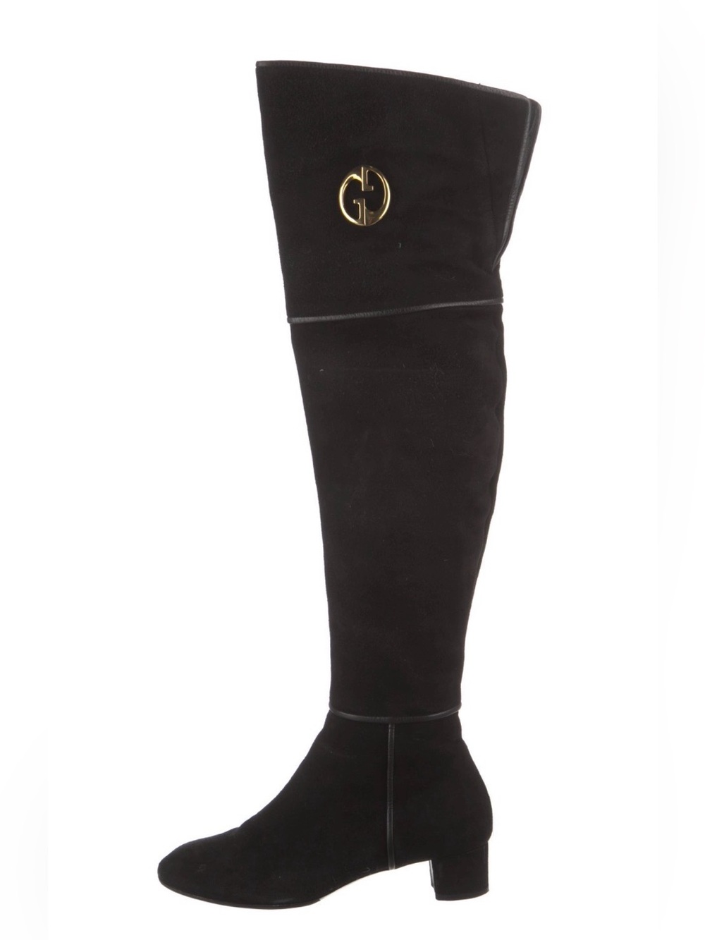 Gucci Black Suede Over-the-Knee Boots with Gold Logo Accent size 38